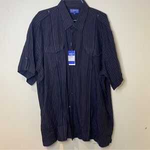 INSERCH Men’s Short Sleeve Button Down 100% Linen Shirt- Size 4XL- NWT- Blue
